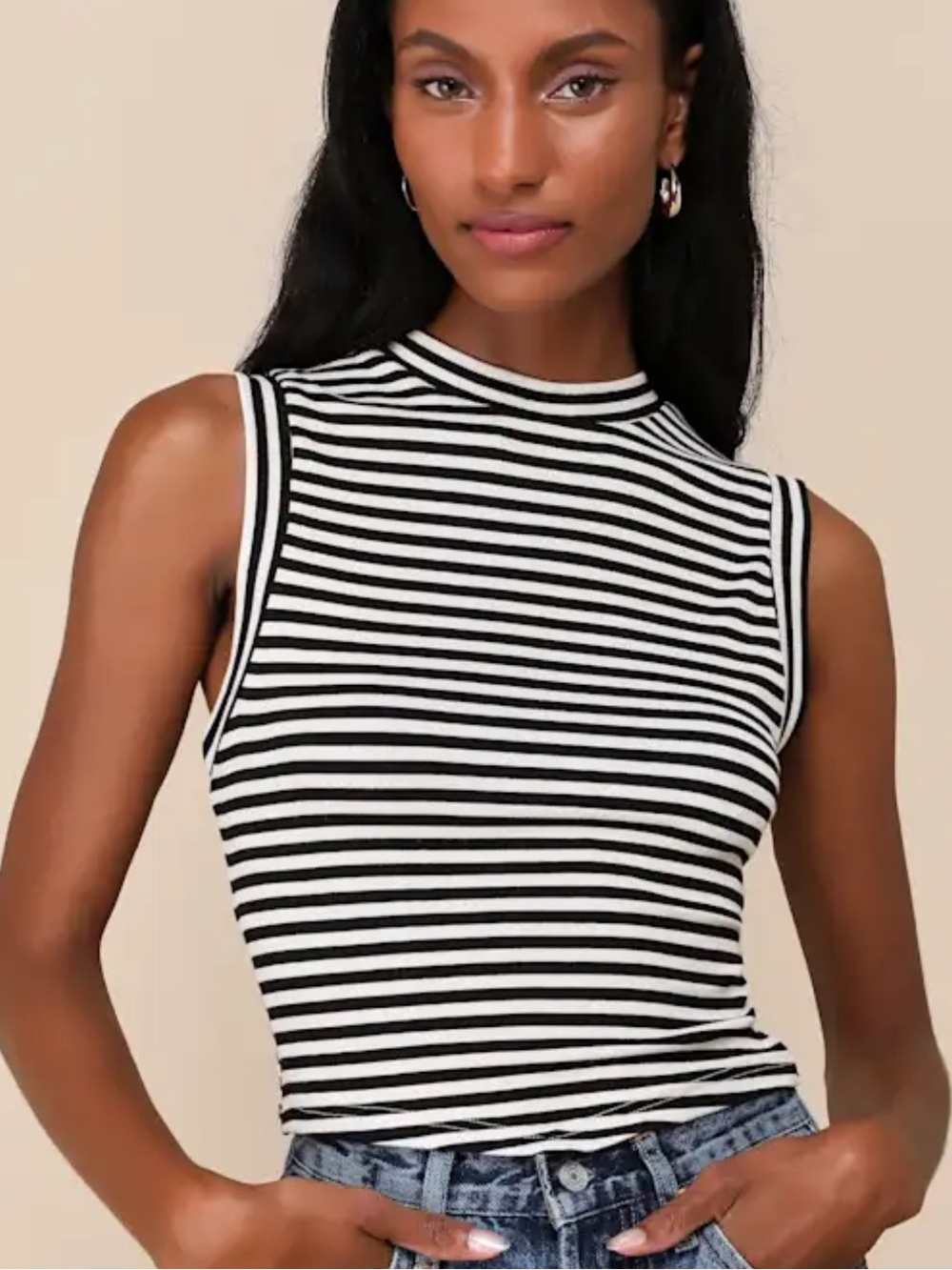 Lulus Chic Direction Mock Neck Tank Top SIZE MEDIUM